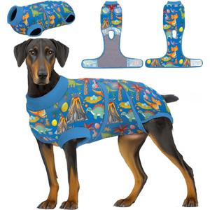 PetWarm Dog Protective Suit, Surgery Suit for Dogs, Onesie for Dogs, Anti-Licking Dog Surgical Recovery Pajamas, Bodysuit for Abdominal Affected Areas Sensitive Skin Areas, Zoo Pattern, Blue, M (Medium (Back:13.4-16.1'', Weight:14-25LB))