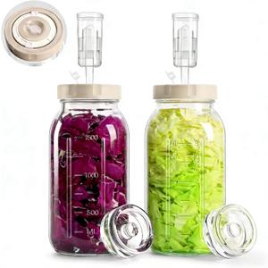 64oz Fermentation Jar, 2L Glass Fermenting Jar with Airlocks & Weights, Fermenting Kit for Sauerkraut, Pickling, Kombucha, Hot Sauce, Mead, Cider and More, Pack of 2