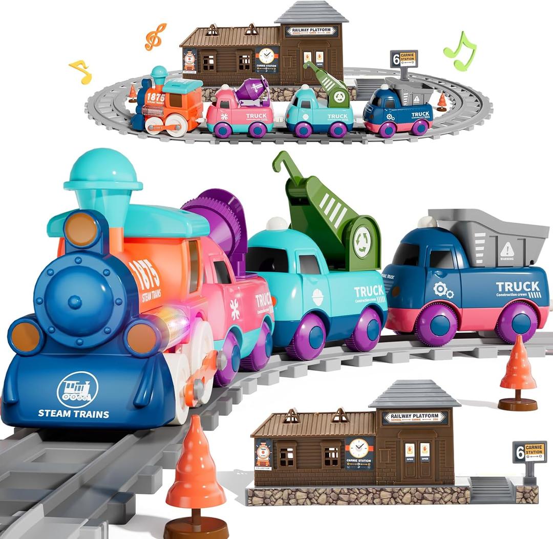 Electric Train Set for Toddlers, Magnetic Train Toys with Light and Music, Toddler Train Track Playset 3-5, Christmas Birthday Gifts for 3 4 5 Years Old Boys Girls