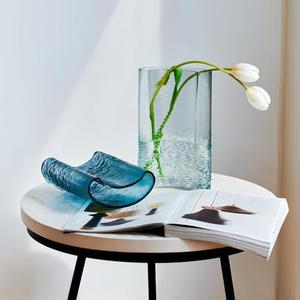 Blue Glass Flower Vase 10.6" Tall, 3lb Heavy Art Vases for Home Decor - Unique Decorative Centerpiece for Fresh/Dried Flowers, Modern Table Vase with Sturdy Base
