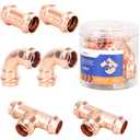 (Znkiok® 6 Pack Set)3/4" Copper Press Fittings Zero Lead,2 Each 3/4 Inch Press Coupling With Stop,Press 90 Degree Elbow,Press Tee,UPC,NSF/ANSI 61 Certified.