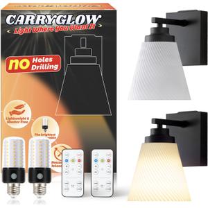 Neporal CARRYGLOW Battery Operated Wall Sconce, Peel and Stick No Drill Wall Lights Battery Operated, Rechargeable Wall Sconces for Bedroom, Living Room, Bathroom, Apartment, Renter Friendly