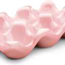 Flexzion Ceramic Egg Holder for Fridge - 6 Cups Egg Tray Half Dozen Porcelain Container Keeper Storage Organizer Decorative Serving Dish Serveware for Refrigerator Countertop Display Kitchen (Pink)