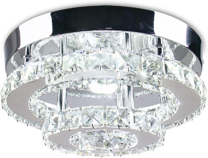 Mini Chandelier LED Crystal Ceiling Light 2 Layers Flush Mount Ceiling Light Modern Chandelier Lighting for Hallway Staircase Kitchen Bathroom (Cool White)