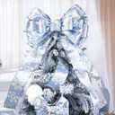 Dusty Blue and Champagne Gold Christmas Ribbon Wired 2.5" Blue Gold Christmas Tree Ribbon for Decorations, Blue and Gold Wired Satin Ribbon for Gift Wrapping, Crafts (6 Rolls 36 Yards)