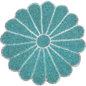 Beaded Placematss Round 13" Hand -Beaded Placematss, Farmhouse Weave Place Mats, Rustic Braided Wicker Table Mats for Dining Table, Home, Wedding Single Pack (Teal Silver) - ALPHA Living HOME (Set of 1)