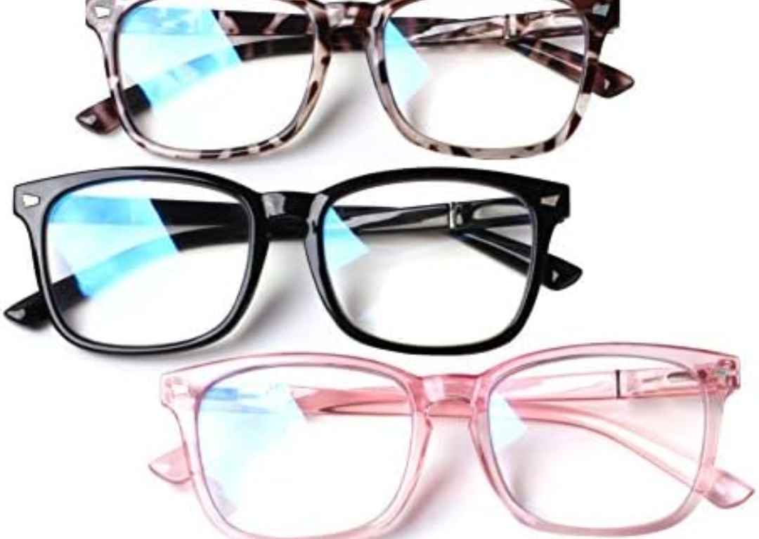 Henotin Pack of 3 Blue Light Blocking Reading Glasses Women Men, Spring Hinge Computer Readers, Anti UV Ray Square Nerd Eyeglasses (Mixed Color, 0.50, Diopters)