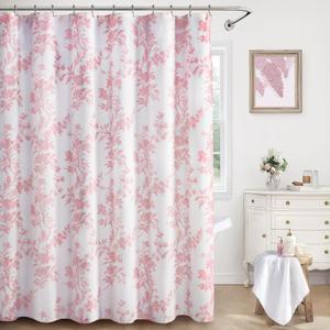 Pink Floral Shower Curtain,Vintage Cotton Cottagecore Shower Curtains for Bathroom, 72" W x 72" L, Standard 72"W x 72"L