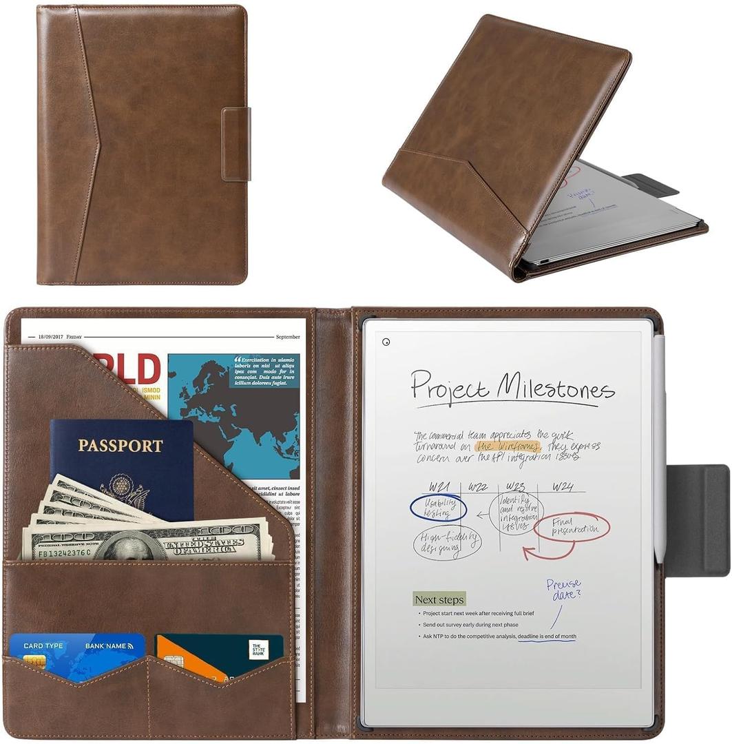 CoBak Premium PU Leather Case for Remarkable Paper Pro 11.8" (2024)  Slim Magnetic Back Cover with Auto Sleep/Wake, Folder Design, Magnetic Pen Holder Strap, Brown Leather
