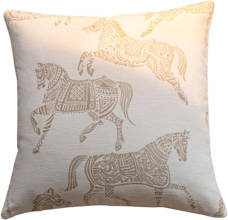 Croker Horse 18x18 inches Throw Pillow Cushion Covers - White Horse Chenille Jacquard Embroidery Couch Sofa Pillow Covers for Living Room Bedroom