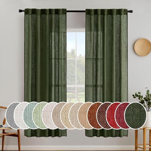 Amazon.com: MIULEE Olive Green Linen Curtains 72 Inch Length for Bedroom Living Room, Soft Thick Linen Textured Window Drapes Semi Sheer Light Filtering Back Tab Rod Pocket Burlap Look Christmas Decor, 2 Panels : Home & Kitchen