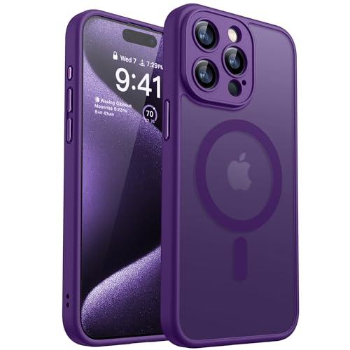 CANSHN Magnetic Compatible with iPhone 15 Pro Max Case, Upgraded [Full Camera Protection] [Compatible with Magsafe] [Translucent Matte] Shockproof Protective Phone Case Cover 6.7 Inch - Deep Purple