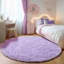 ONASAR Light Purple Round Area Rugs 5ft, Soft Bedroom Circle Rug Floor Mats for Kids Girls Teen, Cute Fluffy Plush Shaggy Carpet for Nursery Dorm Living Room Playroom Home Decor Princess Castle