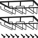 MOCOUM Wine Glasses Rack Under Cabinet Stemware Rack, Wine Glass Hanger Rack Wire Wine Glass Holder Storage Hanger for Cabinet Kitchen Bar (Black, 3 Rows 2 Pack)