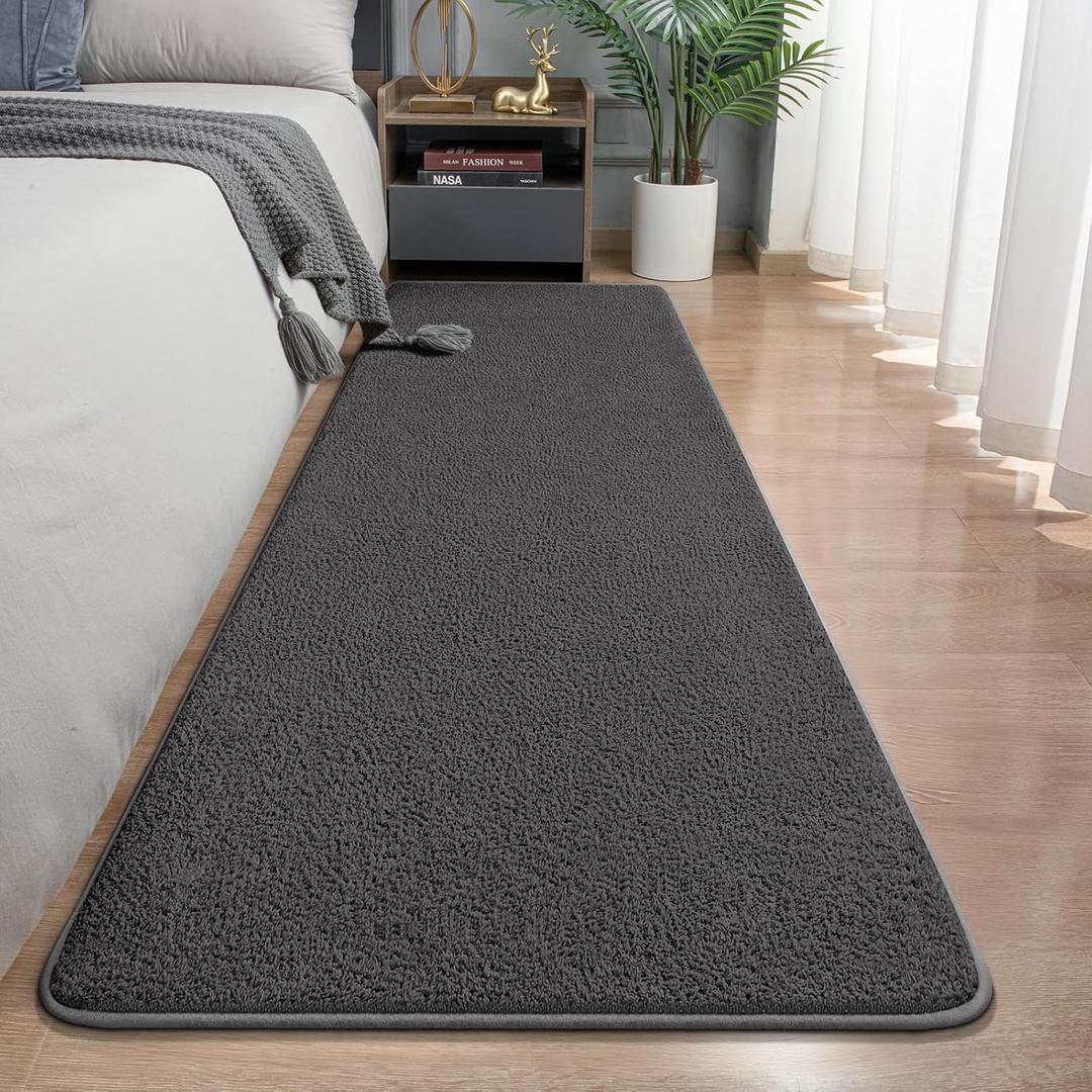 Runner Rug for Hallway, 2x8 Feet Non-Slip Washable Dark Grey Long Area Rug Runners for Hallways Bedroom, Soft Modern Comfy Memory Foam Runner Rugs Indoor Carpet for Kitchen Entrance Living Room