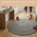 WeWove Hand Woven Area Rug 6 Feet Round - Jute Denim Area Rug Rustic Farmhouse Boho Accent Rug for Living Room Bedroom Kitchen Dorm Entryway Hallway - Handcrafted Floor Rug