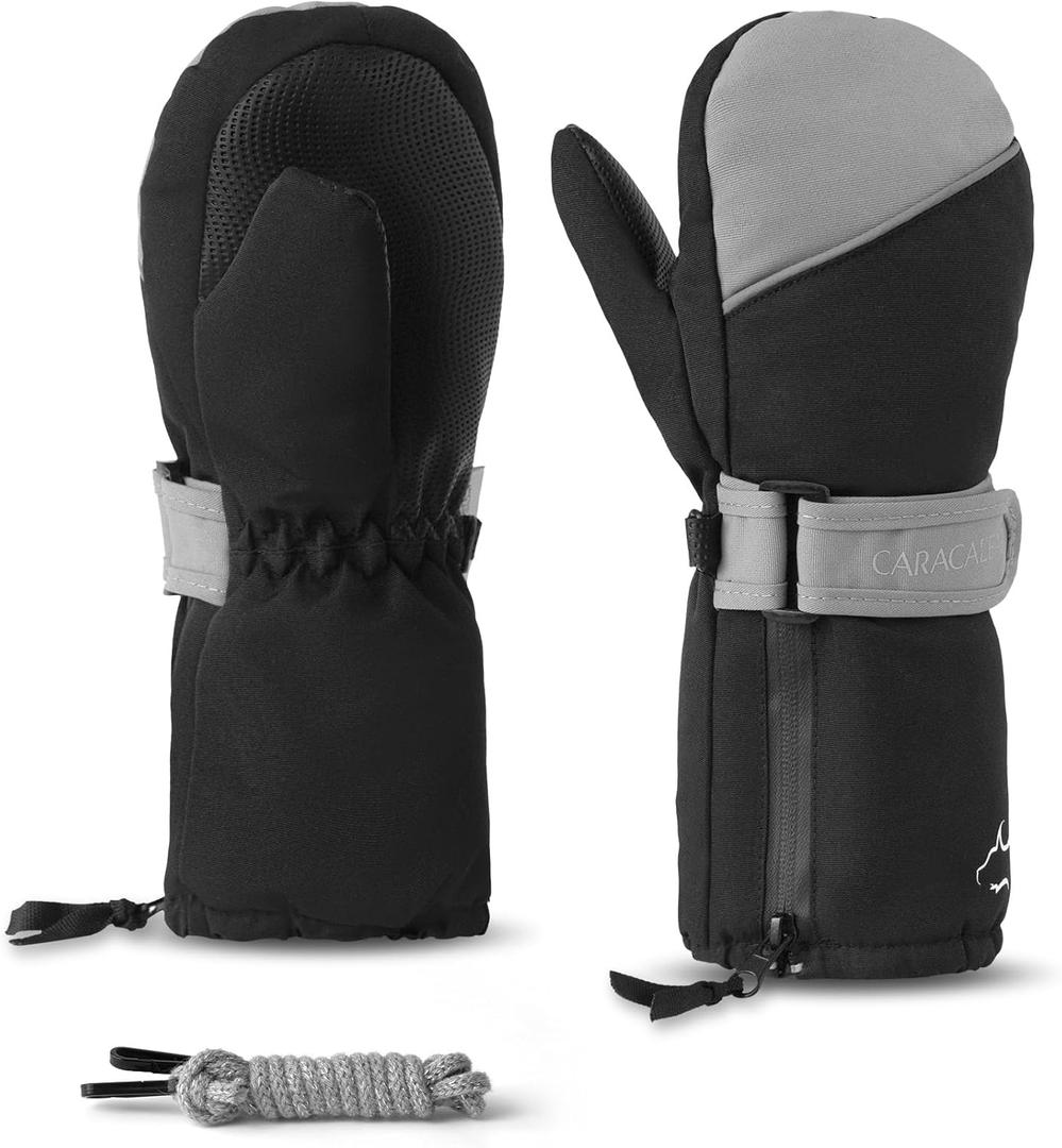 Caracaleap Toddler Waterproof Snow Mittens For Kids 2-4, Thinsulate Warm Boys Girls Winter Ski Mittens Toddler Black 2-4Y