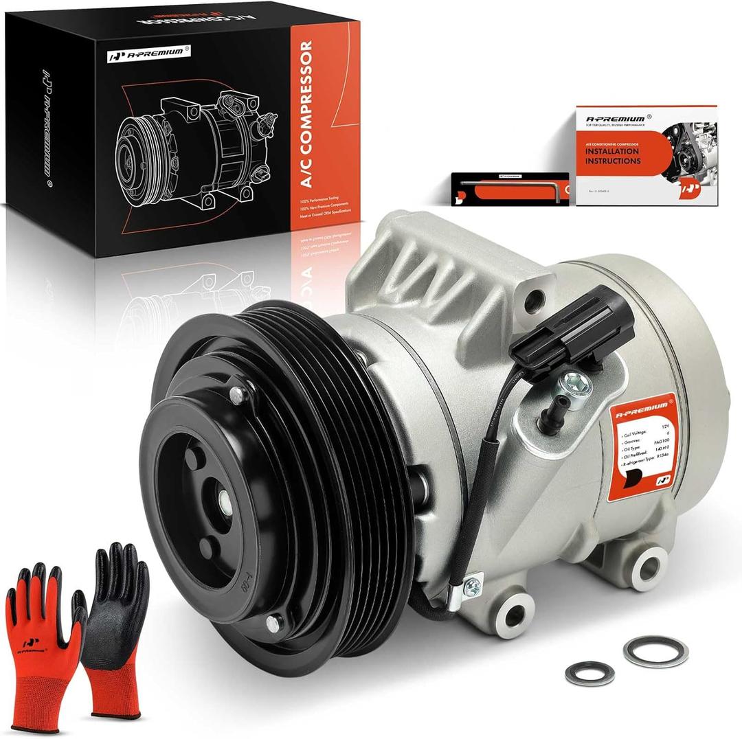 A-Premium Air Conditioner AC Compressor with Clutch Compatible with Ford Fusion 2006-2012, Lincoln MKZ 2010, Zephyr 2006, Mercury Milan 2006-2011, w/ 5.24" Outer diameter Pulley, w/ 5.04" Inner diamet