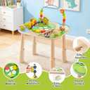 Activity Table for 1 Year Old with Two Height Levels,Wooden Sensory Play Table for Toddlers 1-3,8 in 1 Montessori Learning Toy with Bead Maze, Shape Sorter & Train,Gift for Baby Boys Girls (Farm)