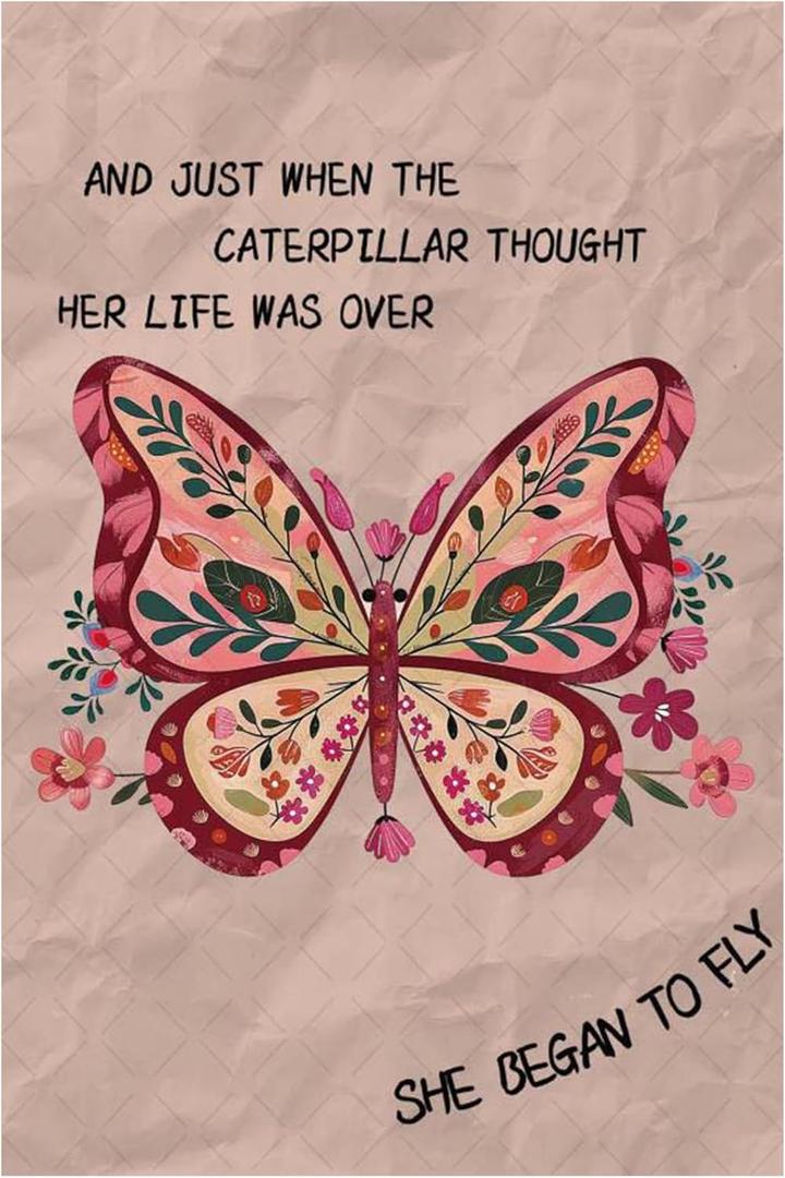 2 x Motivational Flower Butterfly Decor Inspirational Quotes Metal Tin Sign Gifts For Bedroom Living Room Office 8x12 Inch, 8x12x0.1 Inches
