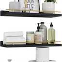 WOPITUES Floating Shelves with Gold Metal Guardrail, Shelves for Wall Decor Set of 3, Wall Shelves for Bedroom, Bathroom, Kitchen, Living Room, Plants, Picture Frames, Art Black and Gold