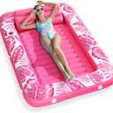 Inflatable Tanning Pool Lounger Float - Jasonwell 4 in 1 Sun Tan Tub Sunbathing Pool Lounge Raft Floatie Toys Water Filled Tanning Bed Mat Pad for Adult Blow Up Kiddie Pool Kids Ball Pit Pool (Large, Rose Pink)