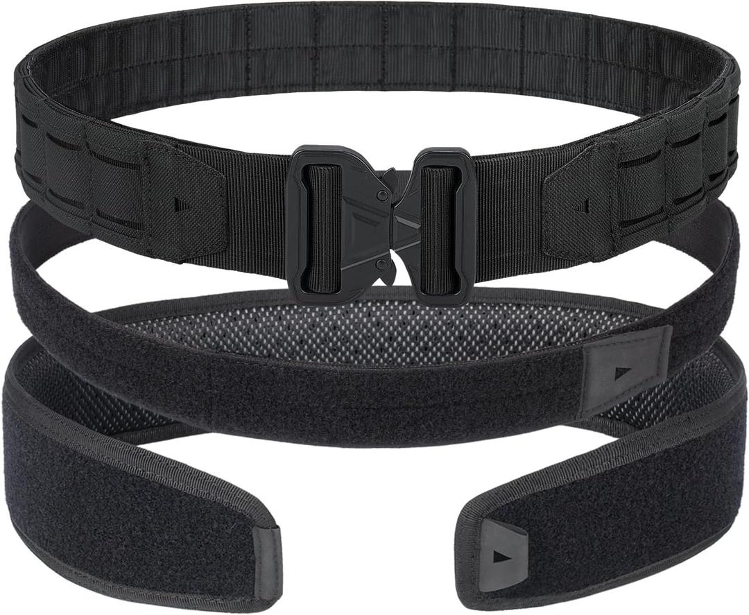 BOMTURN Great Tactical Belt Molle Duty Belt Quick Release Battle Belts 1.75 Inner & Outer Belt Anti-Slip Adjustable for Men Women Outdoor (Small, Black)
