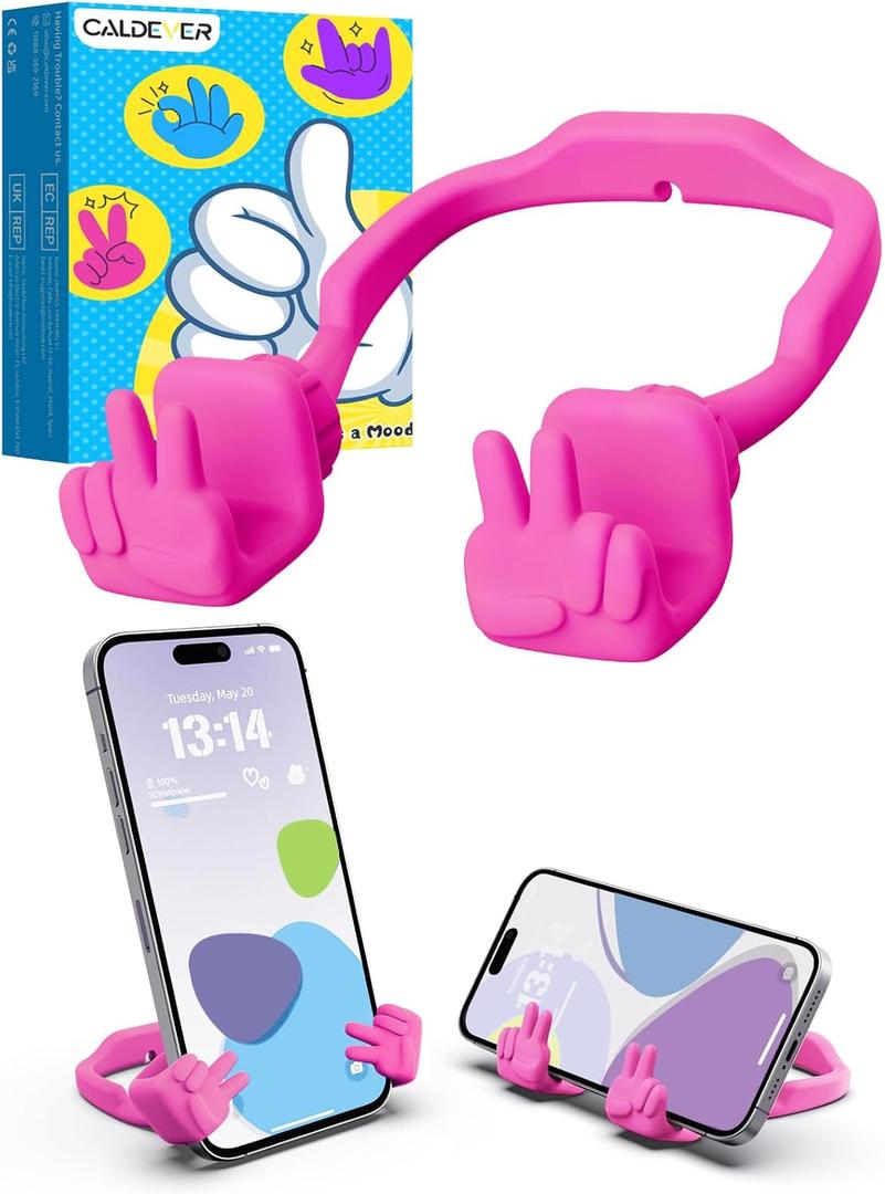 Valentines Day Gifts for Teens Girls Boy Kids Cell Phone Stand: Upgrade Adjustable Peace Sign Thumbs Lazy Phone Holder for Desk Cool Gadgets for iPhone Birthday Gifts for Teenager Adults (Hot Pink) (1)