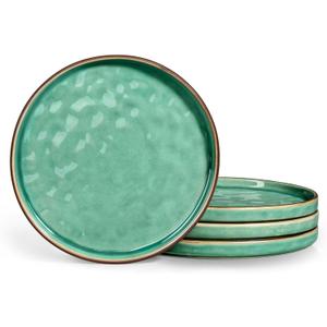 LIANYU 7.9 Inch Dessert Plates of 4, Kitchen Ceramic Dinner Plates Set, Dinnerware Serving Dishes Set, Dinnerware Salad Appetizer Plates for Microwave Dishwasher Oven, Chip Resistant, Emerald Green