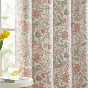 jinchan Nursery Curtains 95% Blackout Pink 84 Inch Long Floral Curtains for Girls Room, Farmhouse Drapes for Living Room Bedroom Darkening Window Treatment Grommet Top Set of 2 Panels