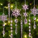 18pcs Crystal Christmas Ornaments for Christmas Tree Decorations-Light Pink Hanging Acrylic Snowflake and Icicle Ornaments with Drop Pendants for New Year Party Decorations Supplies