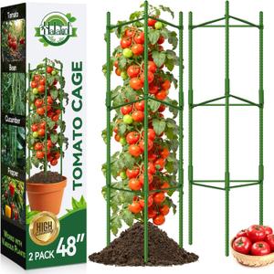 Halatool 2 Pack Tomato Cages for Garden, Up to 48in Adjustable Tomato Cage, Garden Stakes Tomatoe Trellis for Pots, Tomatoes Plant Support for Raised Garden Bed & Climbing Vegetables Flowers