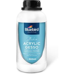 BLUEBIRD Studio Acrylic Gesso - Liquid Gesso Primer for Arylic Painting, Surface Prep Medium (White, 16.9 Fl Oz)