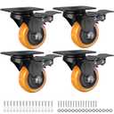 Finnhomy 3 Inch Caster Wheels Set of 4 with Brake Heavy Duty Plate Swivel Casters Premium Polyurethane Wheels Bearing 2,200 Lbs Lockable Anti-wear Smooth Casters for Workbench Orange (Free Screws)