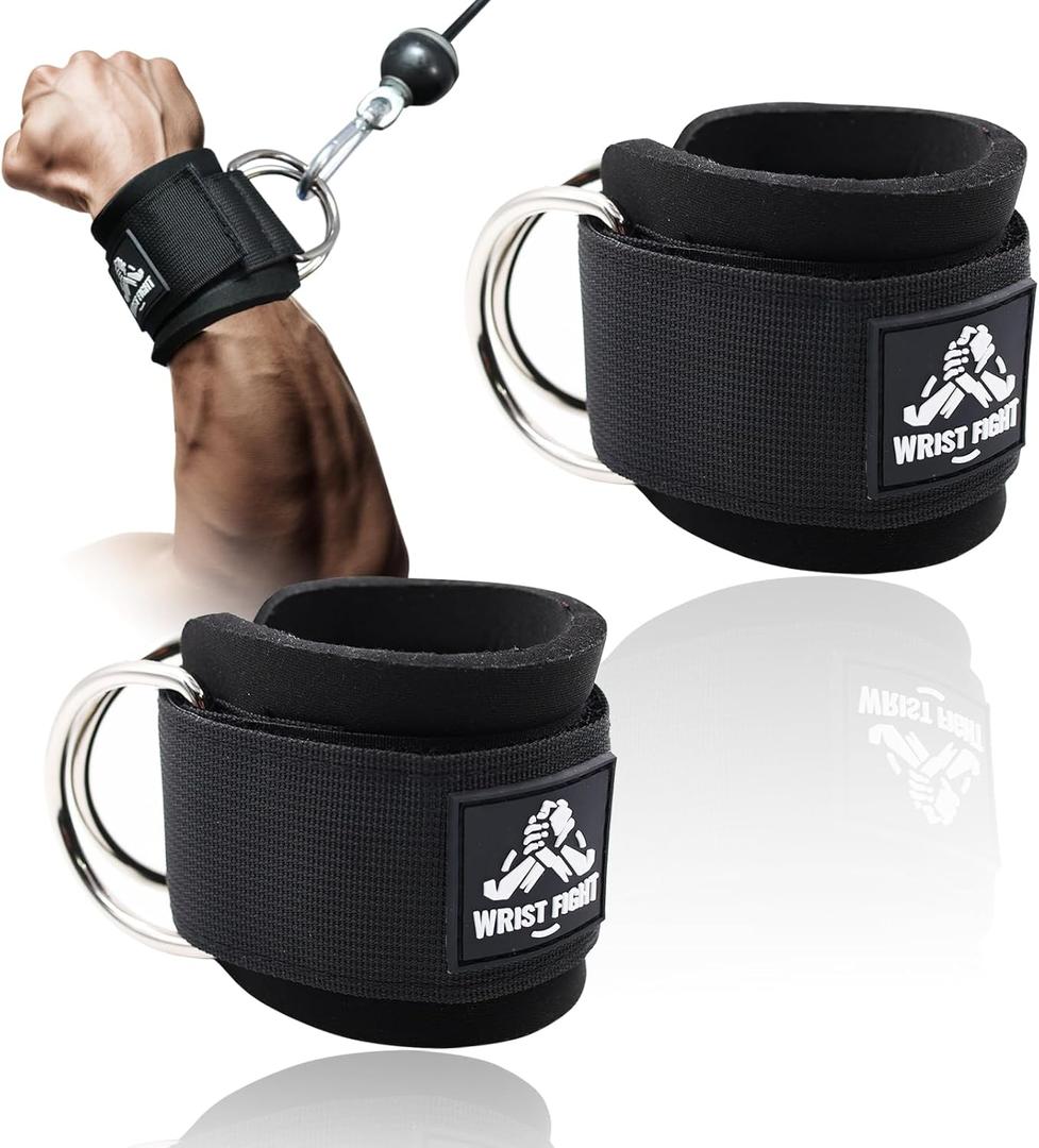 Wrist Cuffs with Dual D-Rings  Secure & Comfortable Support for Cable Machine Workouts, Lateral Raises, Arm Strength Training, and Triceps Exercises (Black)