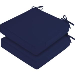 Waterproof Outdoor Chair Cushions Set of 2, Square Outdoor Seat Cushions with Ties and Removable Covers, 19 x 19 Outdoor Cushions for Patio Furniture with Portable Handle(Navy)