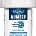 Ebanel 5% Lidocaine Numbing Cream, Pain Relief Burn Itch Numb Cream, Maximum Strength Numb25 Topical Anesthetic with Allantoin, Vitamin E for Local and Anorectal Uses, Hemorrhoid Treatment, 1.35 Oz