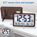 WallarGe Atomic Wall Clock with Backlight, Digital Wall Clock Battery Operated for Classroom, Bedroom, Office, Large Display with Indoor Temperature, Humidity, Date, AUTO DST, 6 Time Zones