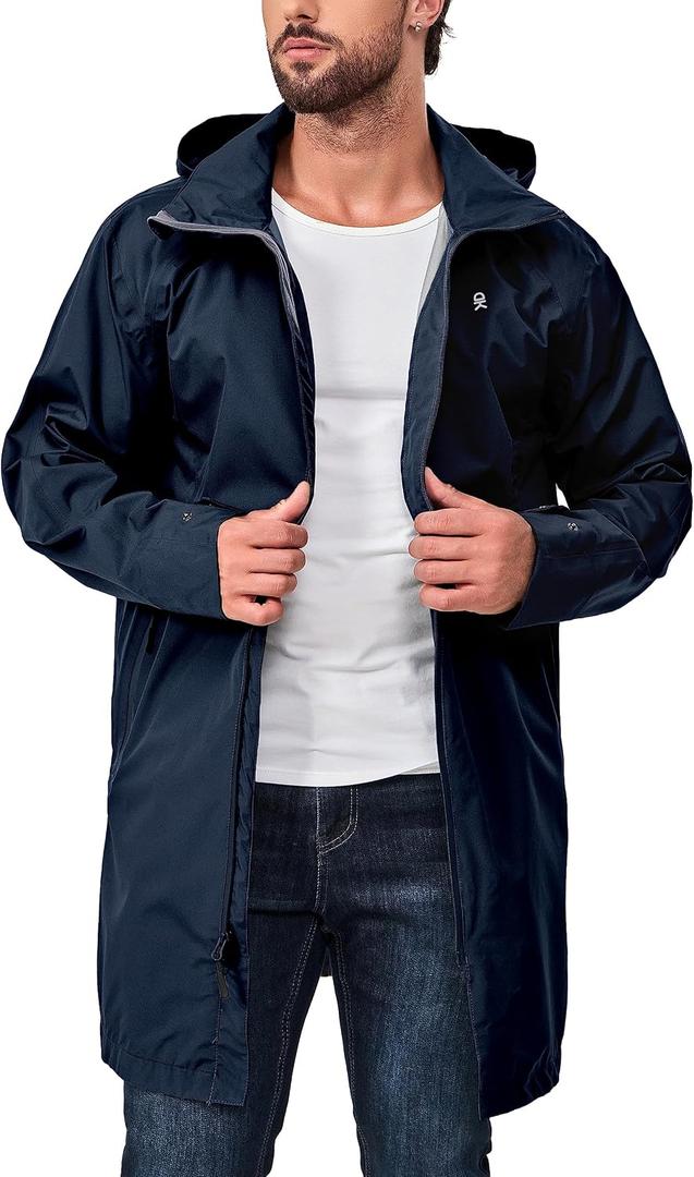 Little Donkey Andy Men's Waterproof Rain Jacket Outdoor Lightweight Mountain Windbreaker Long Coat for Hiking Golf Travel, (Blue, XL)