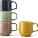 Stackable Coffee Mugs Set: 13 oz Ceramic Stacking Cups for Cappuccino Latte Tea - Microwave Safe Mug for Home & Office - 4 PCS, 4 Color Assorted
