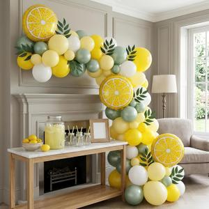 Lemon Baby Shower Decorations Lemonade party main squeeze bridal shower decorations Summer Fruit Party Supplies White Pastel Yellow Balloon Garland Kit