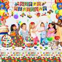 173 PCS Building Block Birthday Party Decorations - Plates, Napkins, Cups, Cutlery, Cake & Cupcake Toppers, Banner, Hanging Swirls, Tablecloth, Balloons for Boys' Kids' Birthday Party, Serves 20