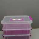 JUXYES 4-Tiers Stack Carry Storage Box With 2 Divided Tray, Transparent Stackable Storage Bin With Handle Lid Latching Storage Container for School & Office Supplies, Purple