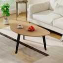 WDSHIYI Wood Coffee Table Small Oval Coffee Tables Mid Century Modern Chic for Small Spaces Living Room, Natural Wooden Texture,Triangle Tabletop, Assembly