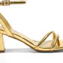 DREAM PAIRS Women's Chunky Strappy Heels Square Open Toe Ankle Buckle Low Heels Sandals for Daily Wedding Party Dress, Size 6, Gold
