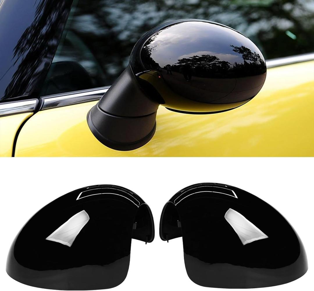2PCS Compatible with MINI Cooper Mirror Cover R55 R56 R57 R58 R59 R60 R61 2007-2016, Left Right Side Mirror Caps Rearview MirrorCover Cap Replacement, Manual Folding Mirrors Only - Glossy Black