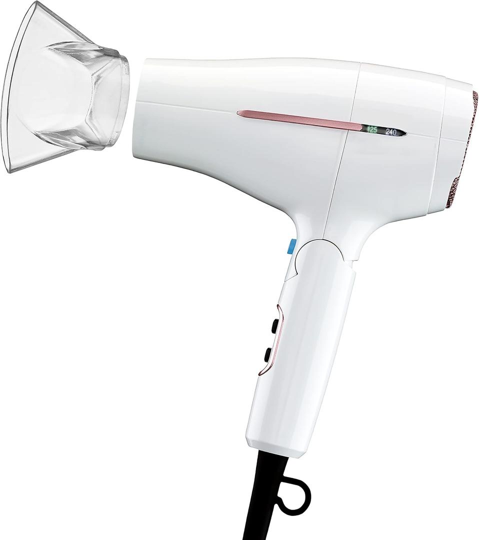 Conair Hair Dryer, Worldwide Travel Hair Dryer with Smart Voltage Technology and Folding Handle, Includes Concentrator (1 Count( Pack of 1), White)