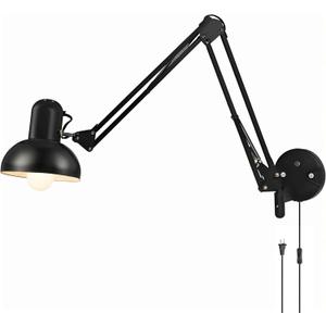 Black Industrial Swing Arm Wall Light Nordic Adjustable Long Arm Wall Sconces Lamp Metal Double-arms Folding Architect Work Wall Mount Lighting for Bedroom Reading Living Room