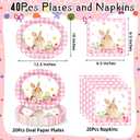 40Pcs Easter Paper Plates and Napkins Set Oval Bunny Disposable Plates & Napkins Serves 20, Heavy-Duty Party Tableware for Easter Brunch, Spring Picnic, Baby Shower