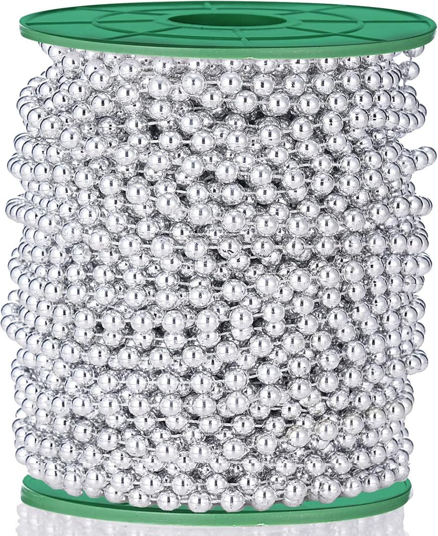 5mm Faux Pearl Beads Garland Pearl Bead Roll Strand for Wedding Party Christmas Tree Decorations, 99 Feet Roll (Silvery)